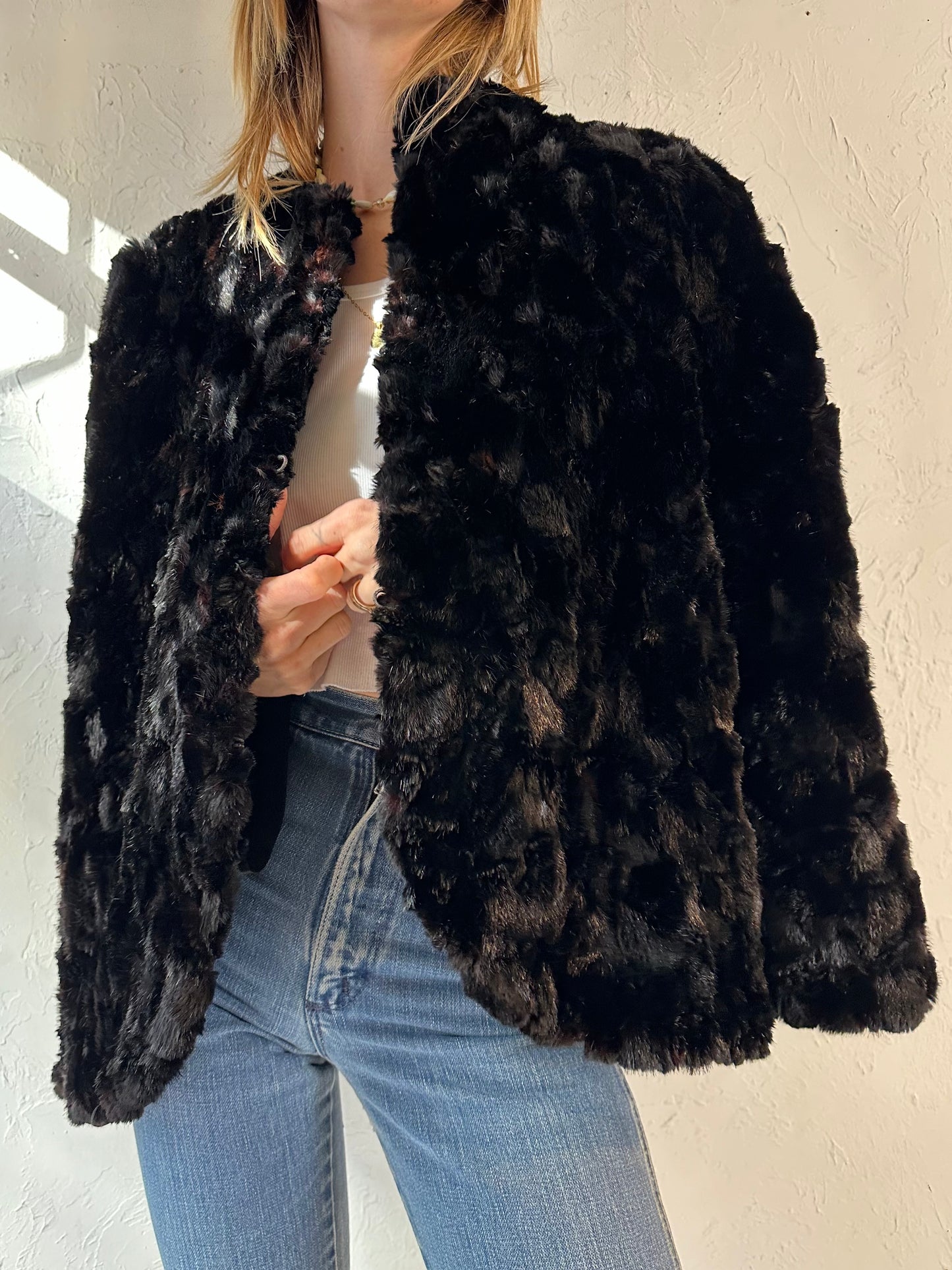 Vintage Black Fur Shall / One Size