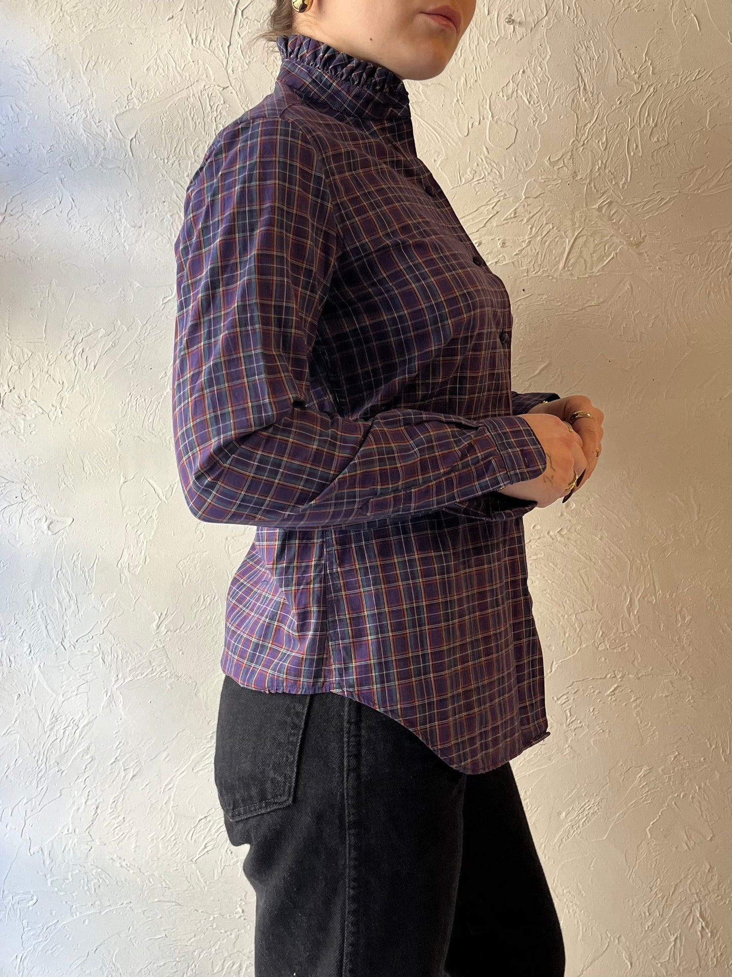 Y2K ‘Foxcroft’ Purple Plaid Western Blouse / Small