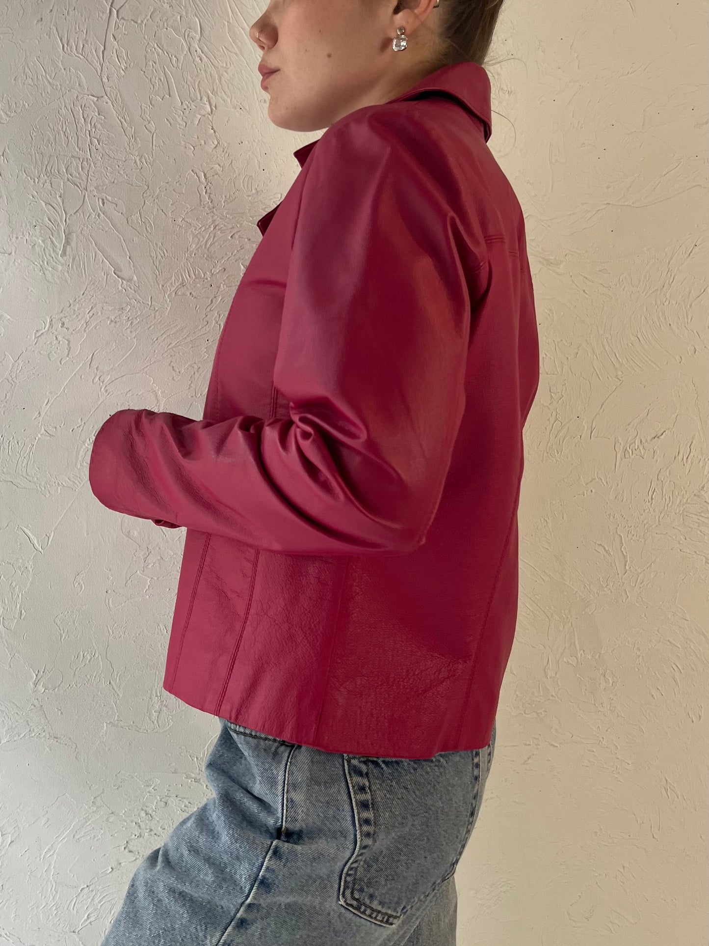 Y2k 'Wilsons' Pink Leather Jacket / Small