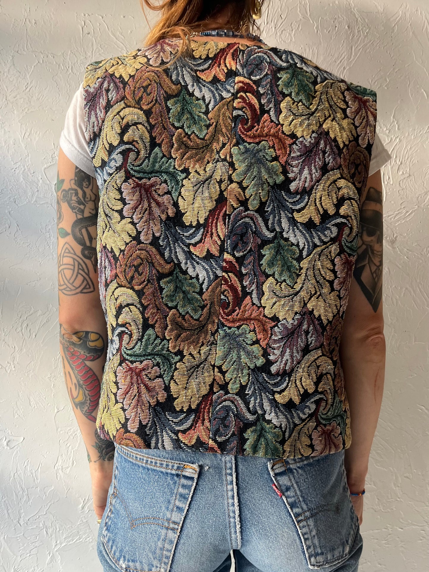 90s 'Tabi' Leaf Patterned Knit Retro Cottagecore Gramacore Vest / XL