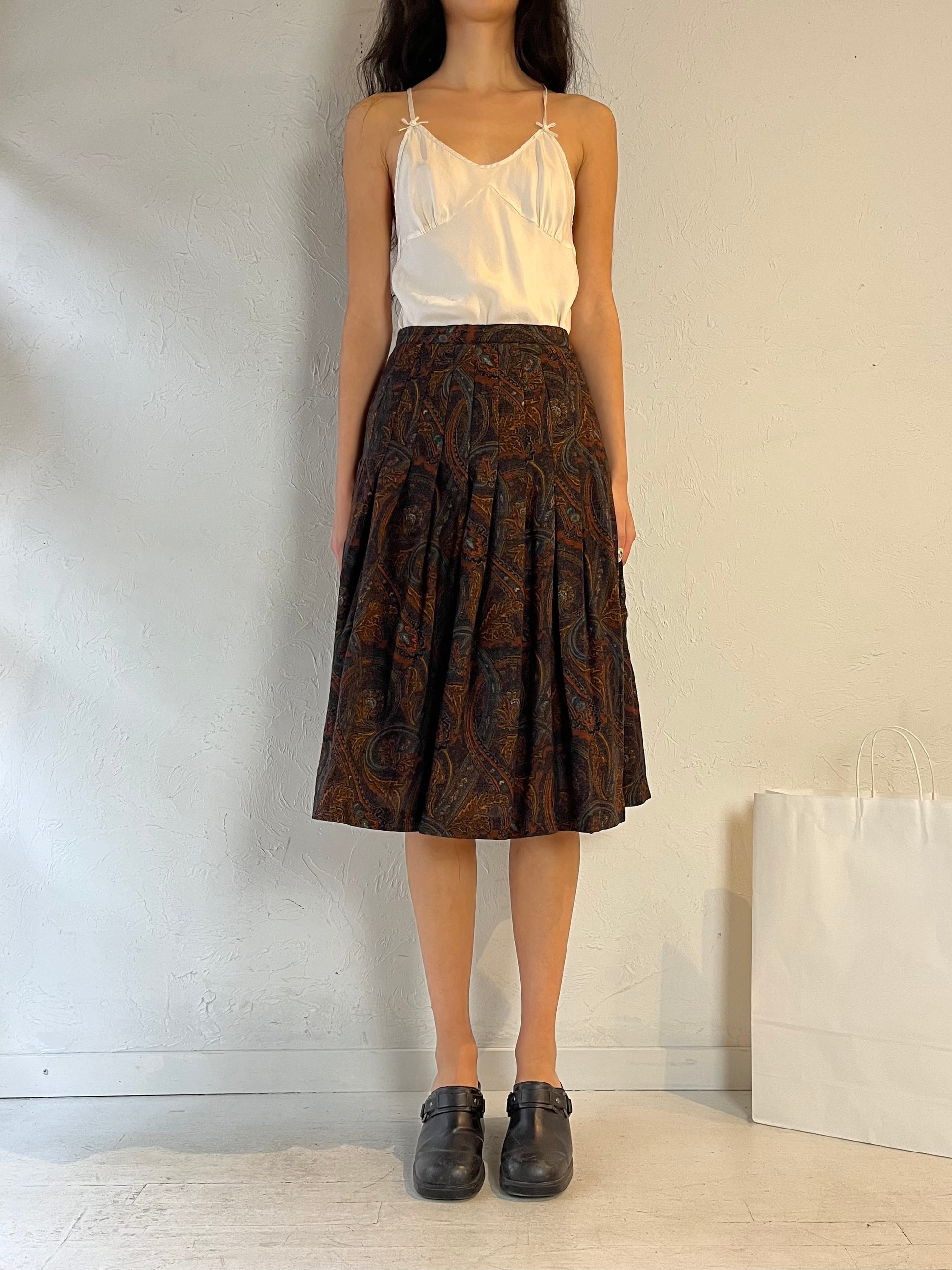 80s ‘Pisanti’ Brown Paisley Pleated Skirt / Small