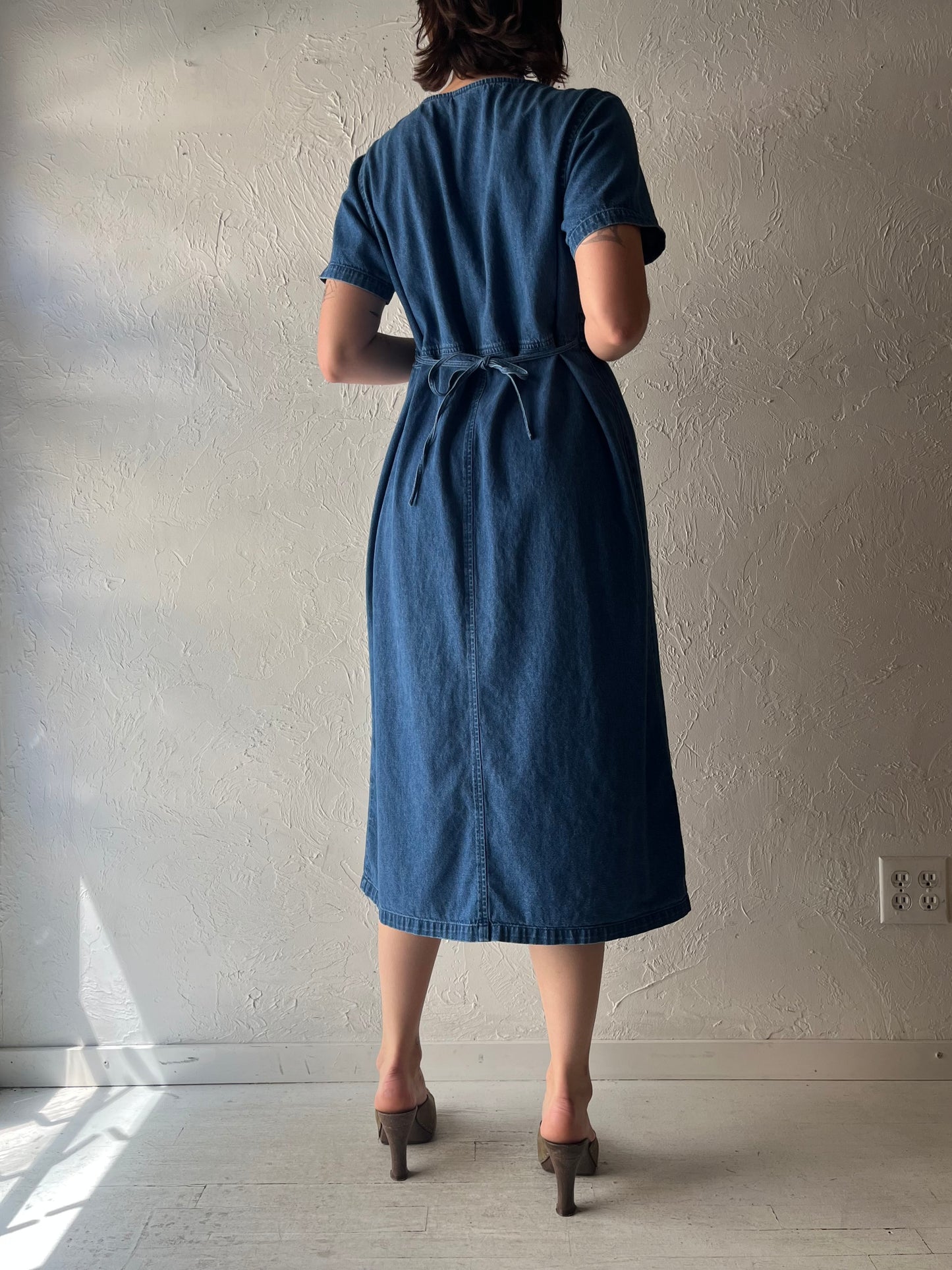 Y2k 'Erika' Embroidered Denim Midi Dress / Medium