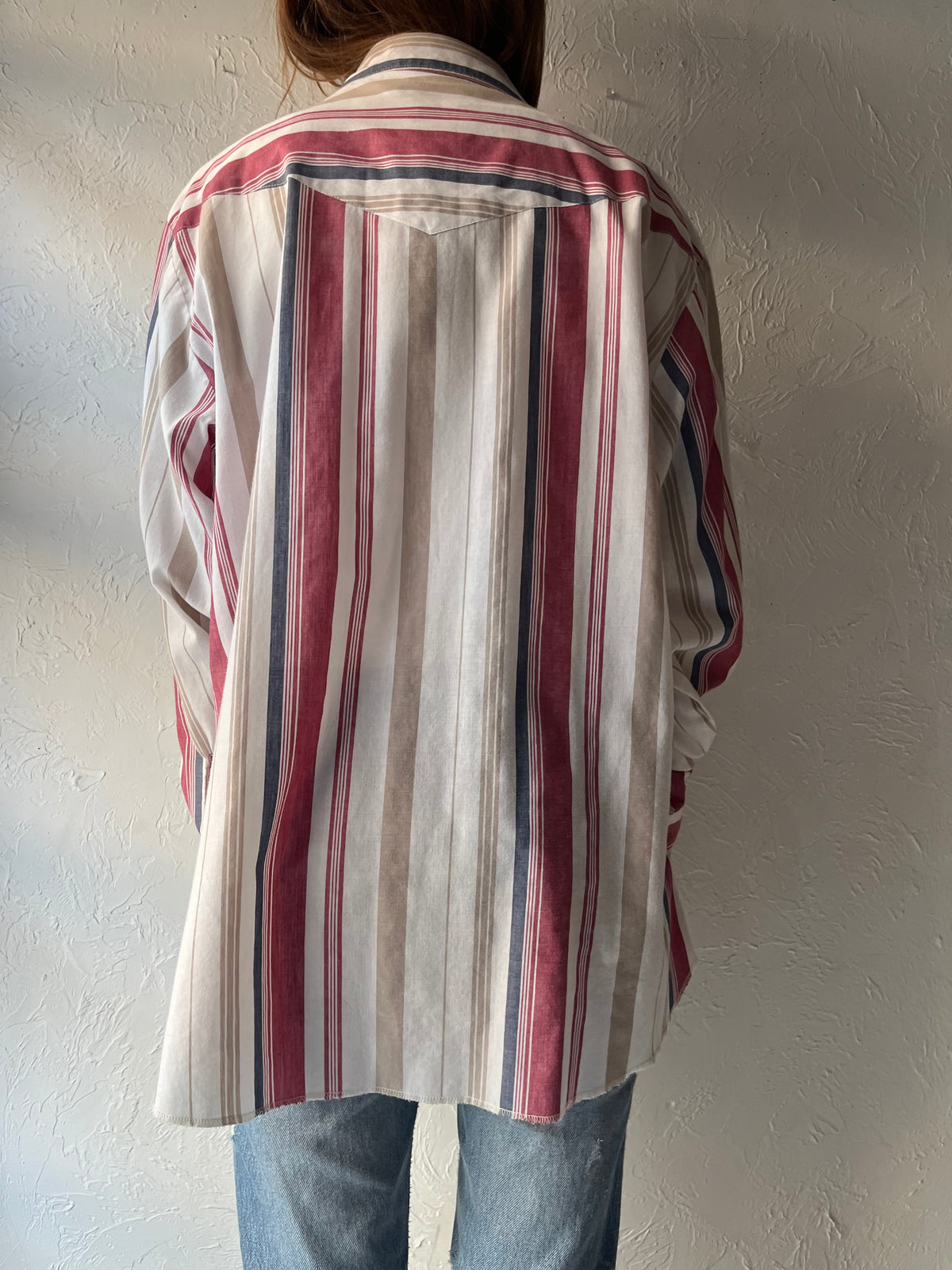 90s 'Wrangler' Light Weight Striped Pearl Snap Western Shirt / XL