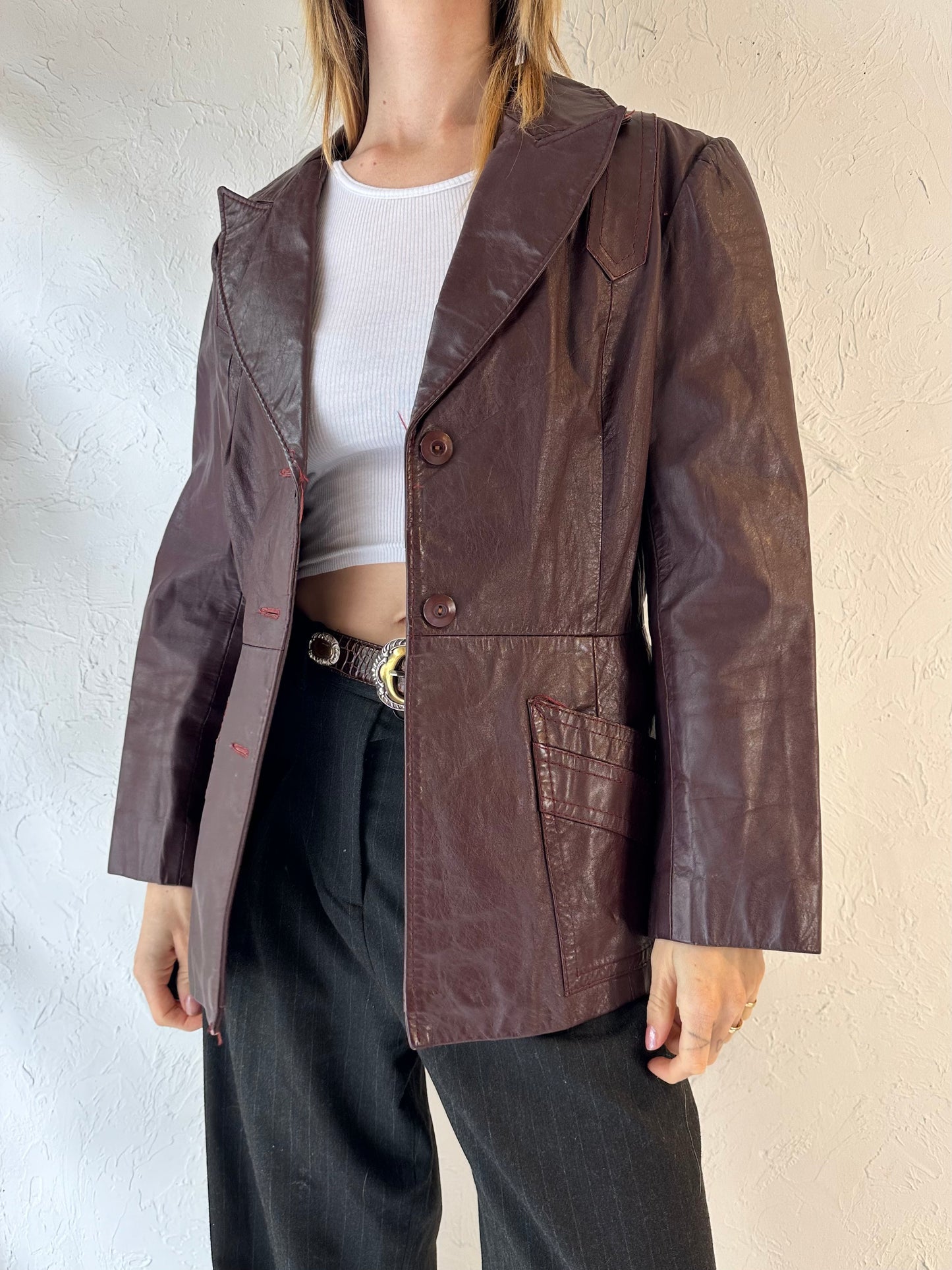 70s 'Genuine Leather' Brown Leather Jacket / Large