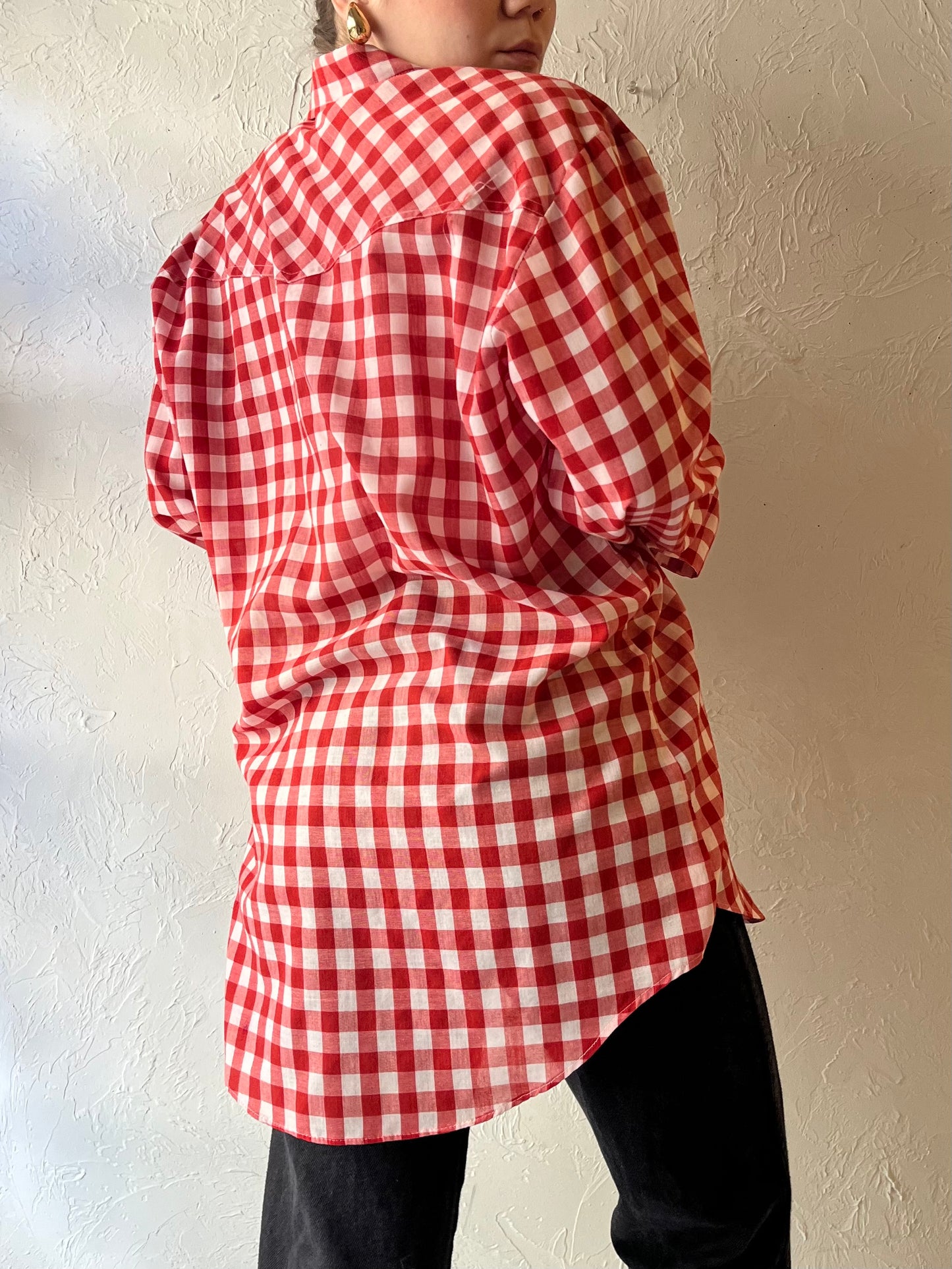 70s ‘Woodwards’ Red Gingham Pearl Snap Western Shirt / Medium