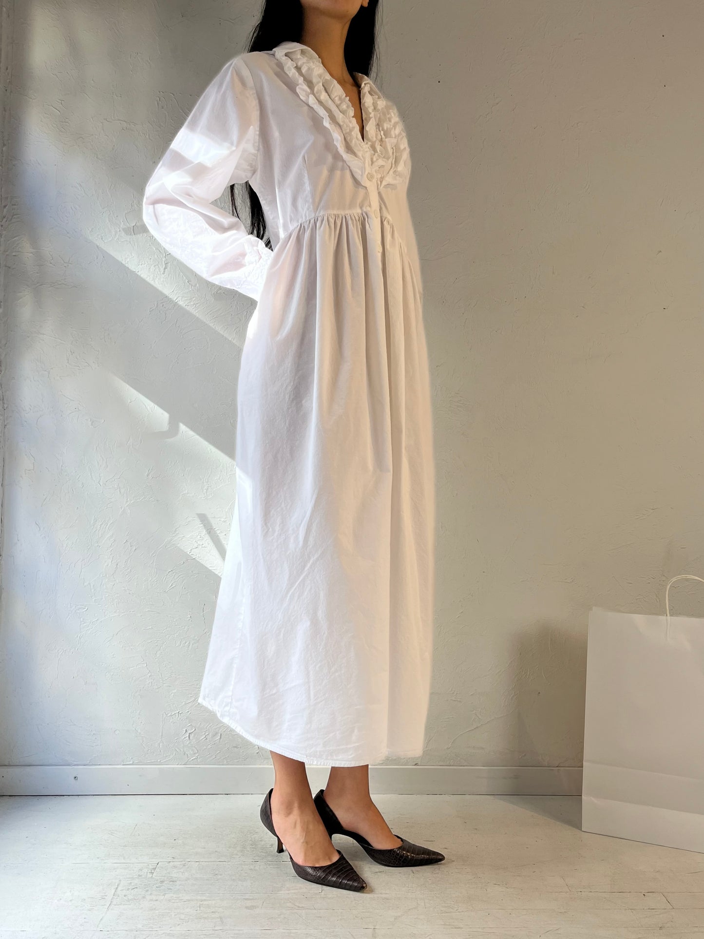 Y2K ‘Dressed in White’ Long Sleeve White Cotton Dress / XL