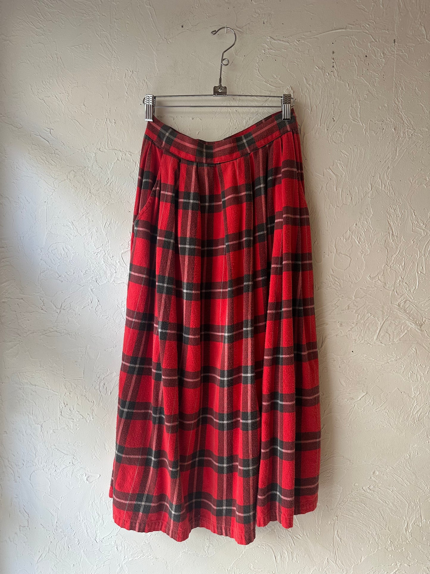 90s Plaid Cotton Flannel Midi Skirt / Smal