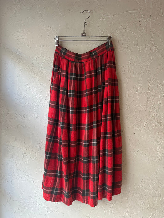 90s Plaid Cotton Flannel Midi Skirt / Smal