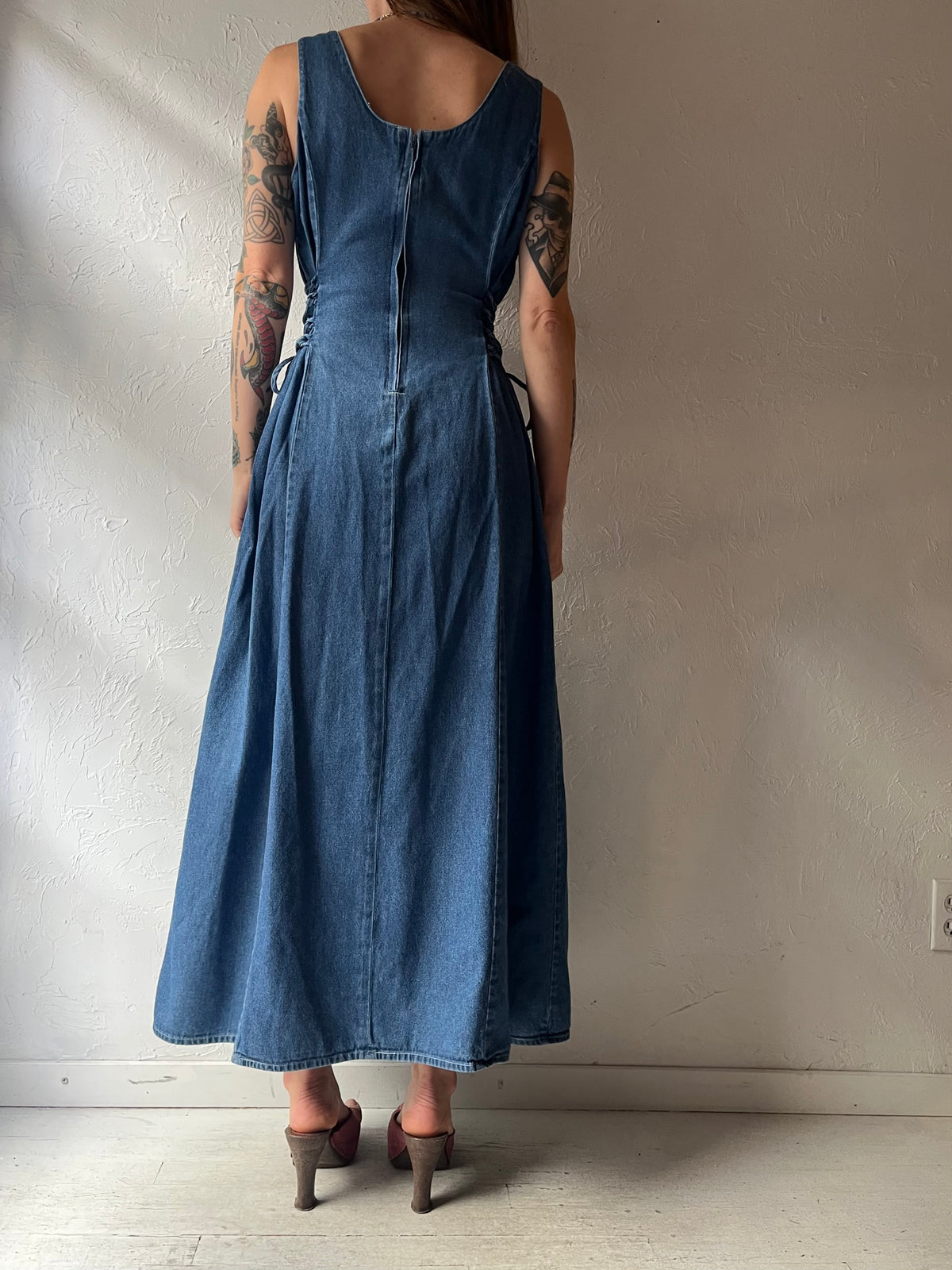 Vintage 'Monetgo' Denim Maxi Dress / Small - Medium