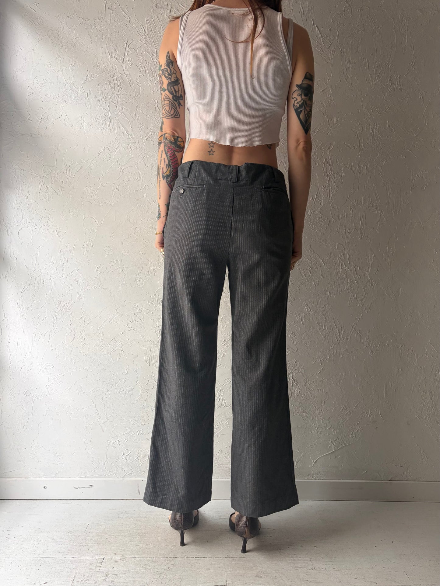 90s 'Cockatoo' Grey Pin Striped Preppy Tailored Trousers / Vintage 1990s Academia Wool Pants /  Medium