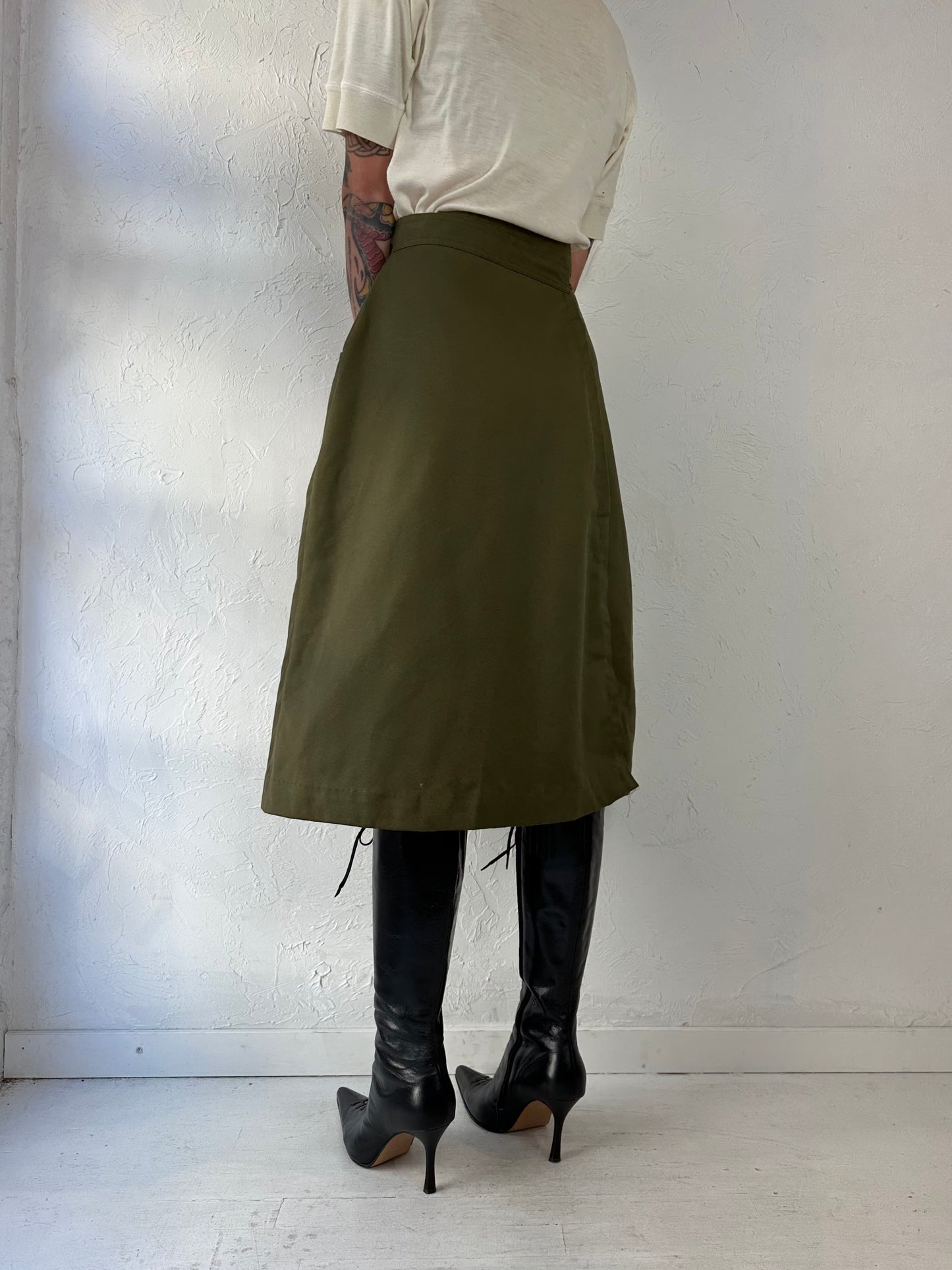 Vintage Green Cotton Poly Wrap Skirt / Small