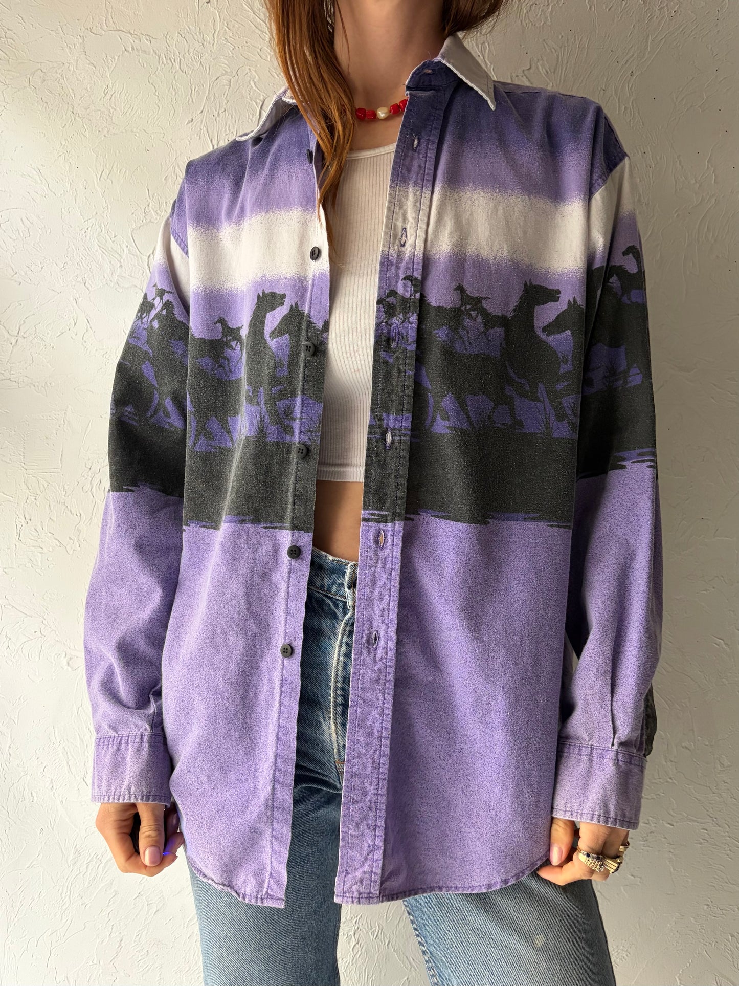 Vintage 'Western Plains' Purple Western Horse Cowboy Shirt / Medium