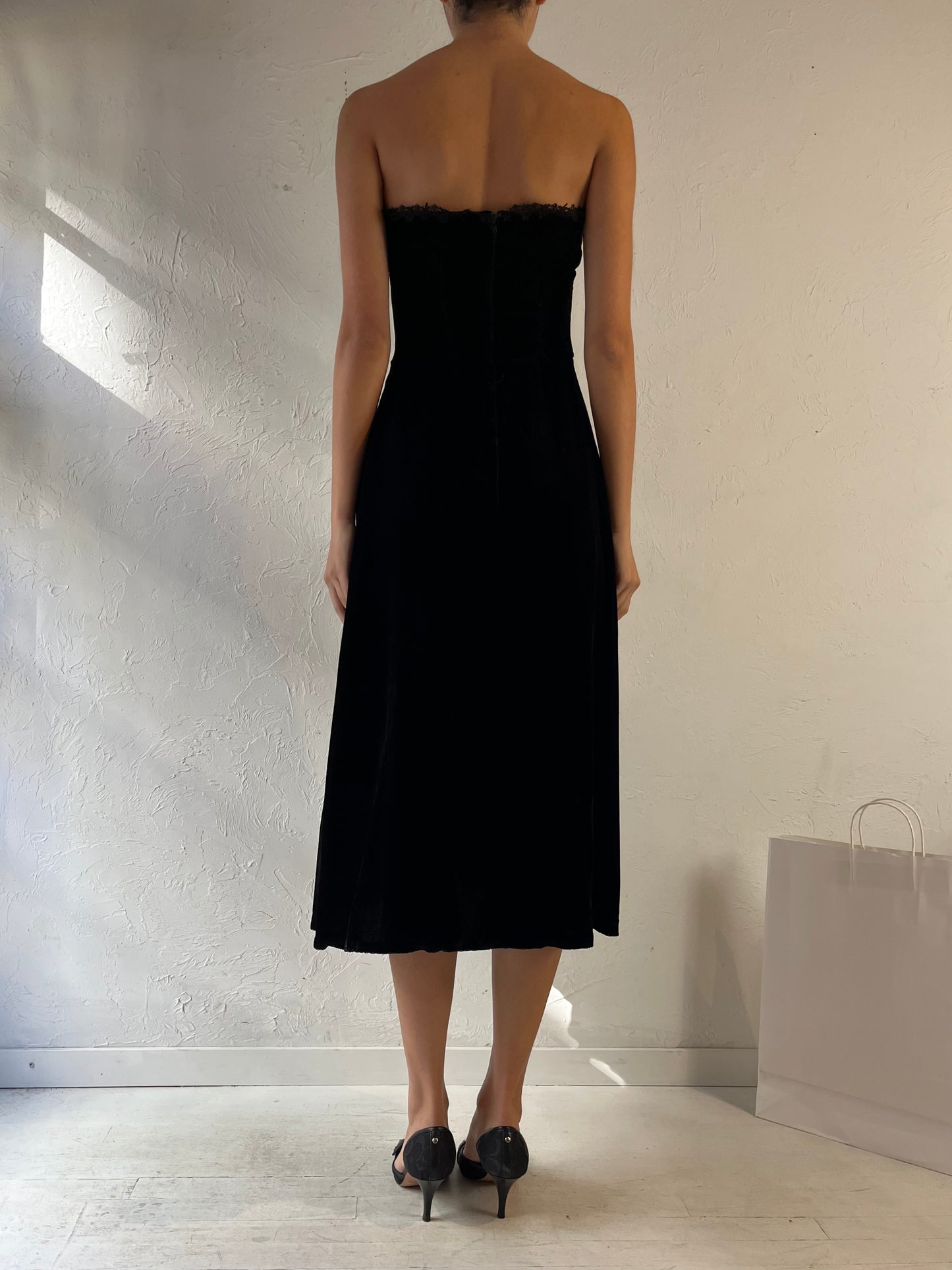 80s ‘Scott McClintock Gunne Sax’ Black Strapless Dress / Small