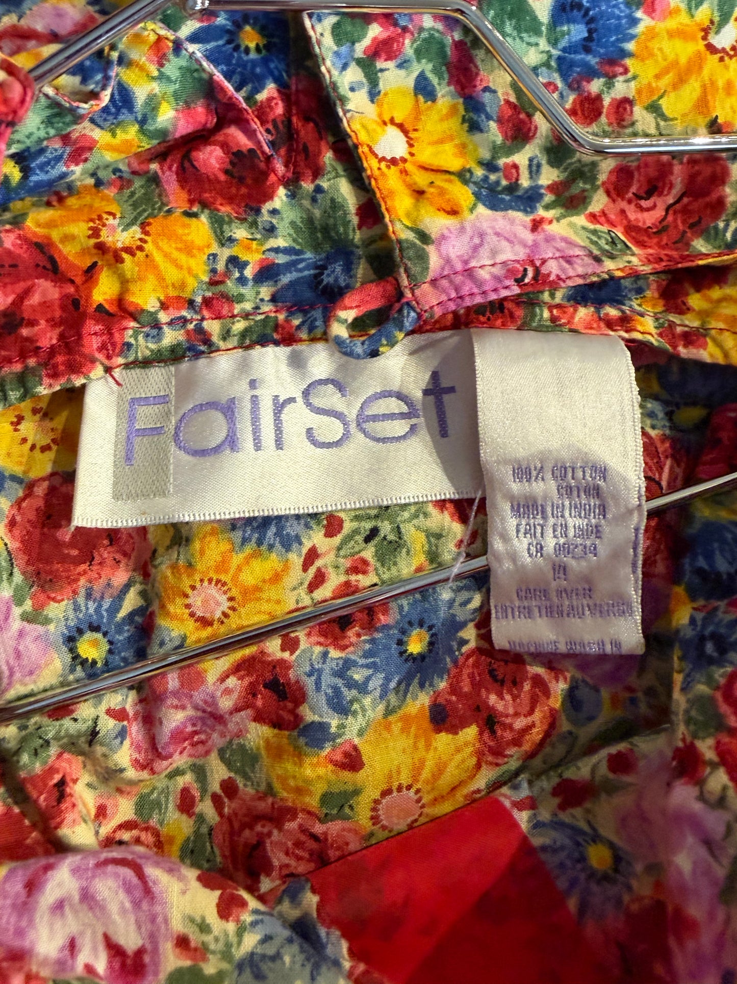 90s 'Fairset' Cotton Floral Spring Dress / Large