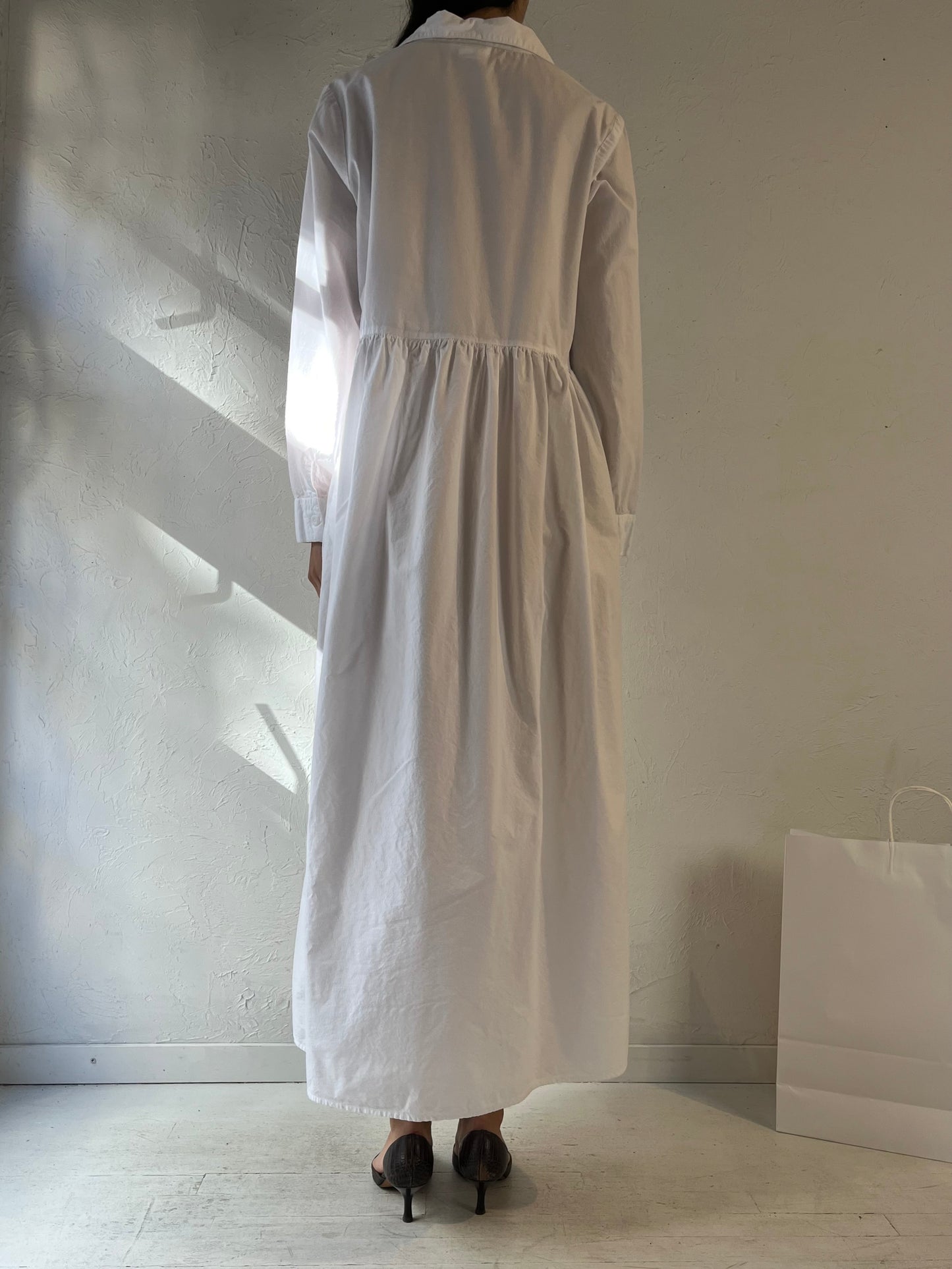 Y2K ‘Dressed in White’ Long Sleeve White Cotton Dress / XL