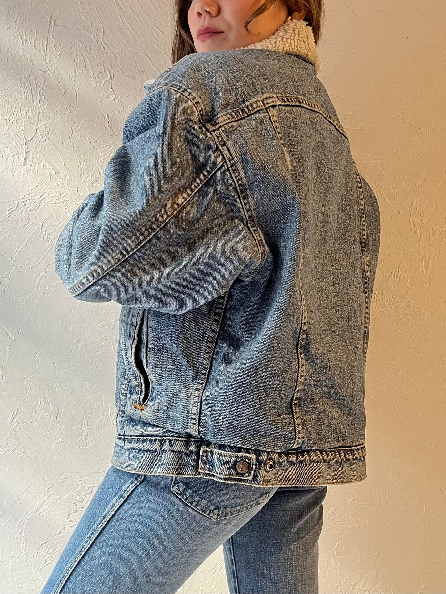 90s 'Levis' Faux Shearling Lined Denim Jacket / Medium