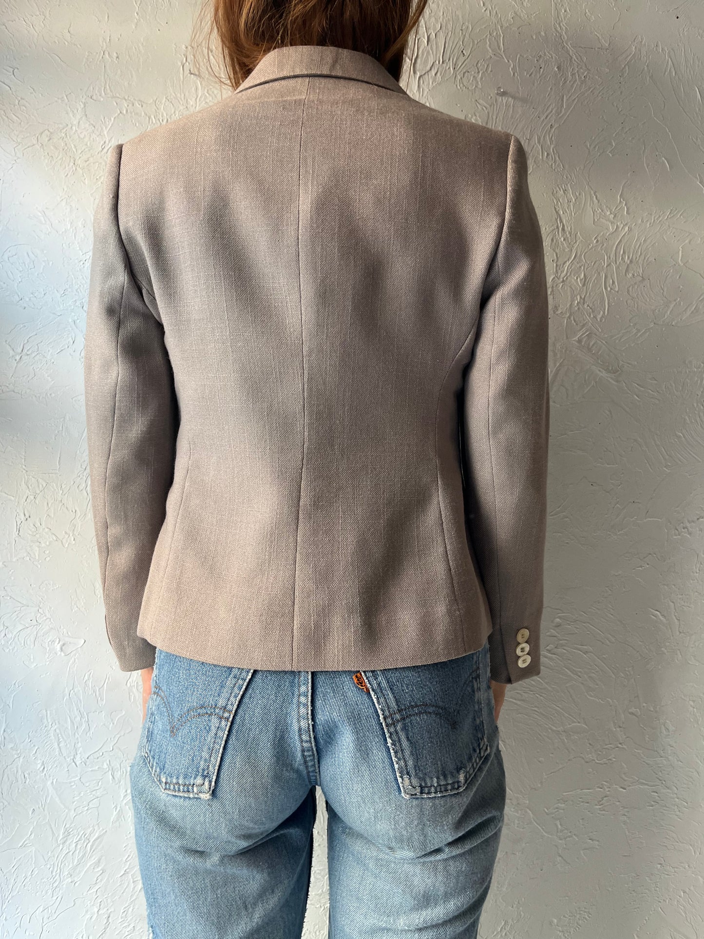 90s 'Saville' Taupe Knit Preppy Academia Minimalist Normcore Blazer Jacket / Small