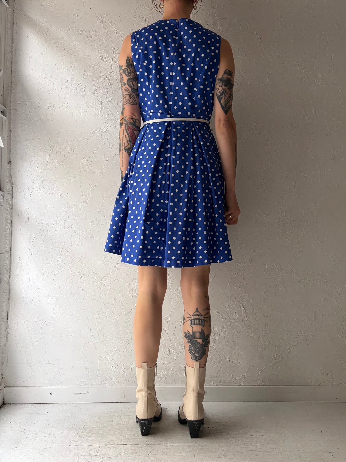 Y2k 'Liz Claiborne' Blue Polka Dot Retro Dress / Small