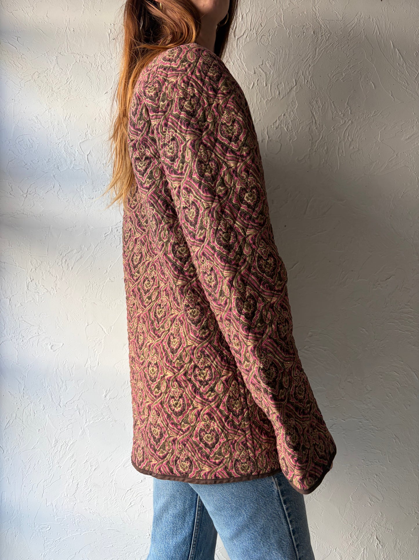 Vintage Handmade Quilted Floral Tapestry Boho Hippie Cottagecore Artisan Jacket / Medium
