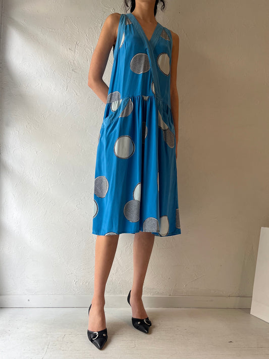 90s ‘Soo Yung Lee’ Blue Patterned Silk Dress / Small
