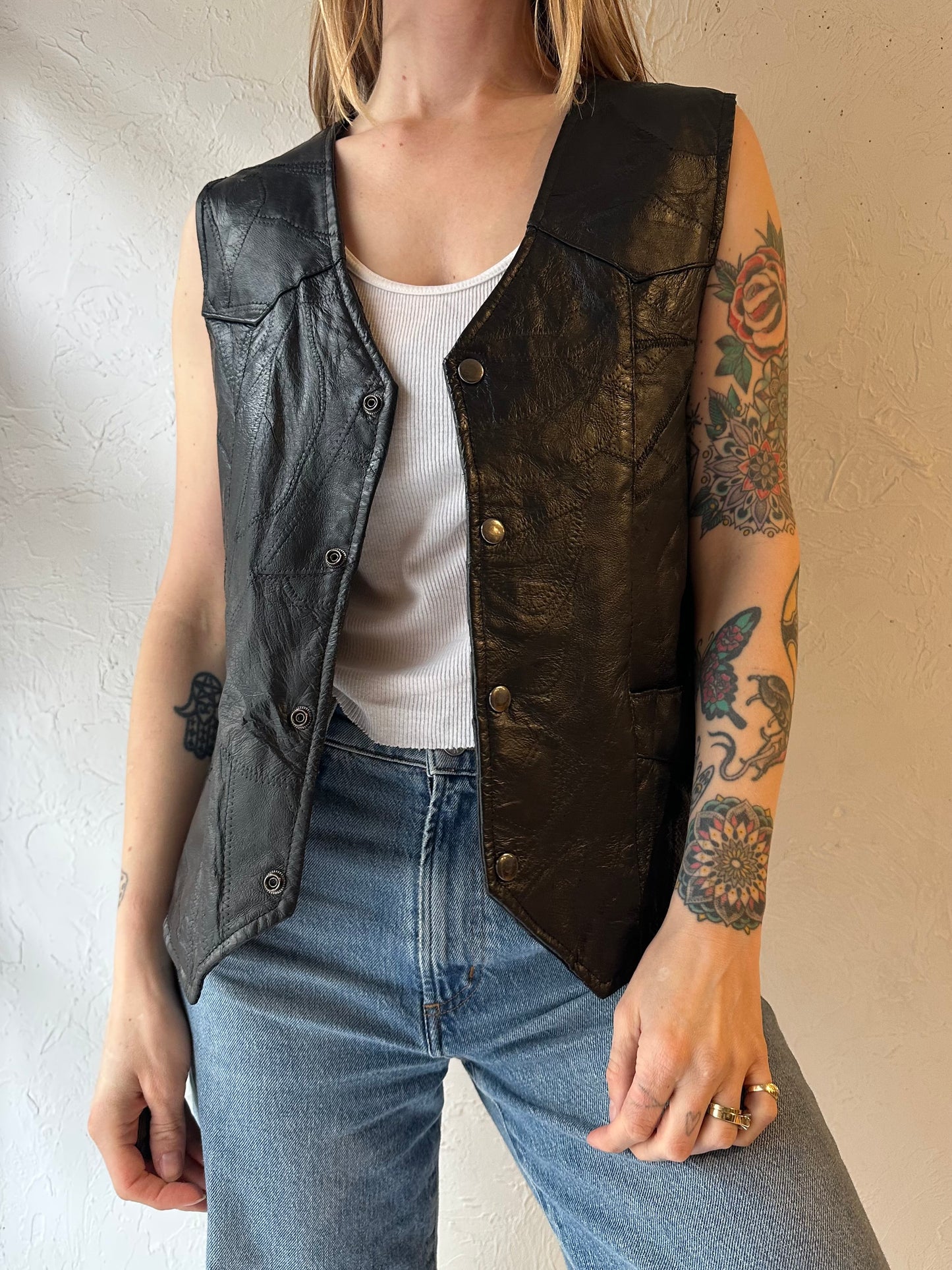 90s ‘Leather Works’ Black Leather Vest / Small