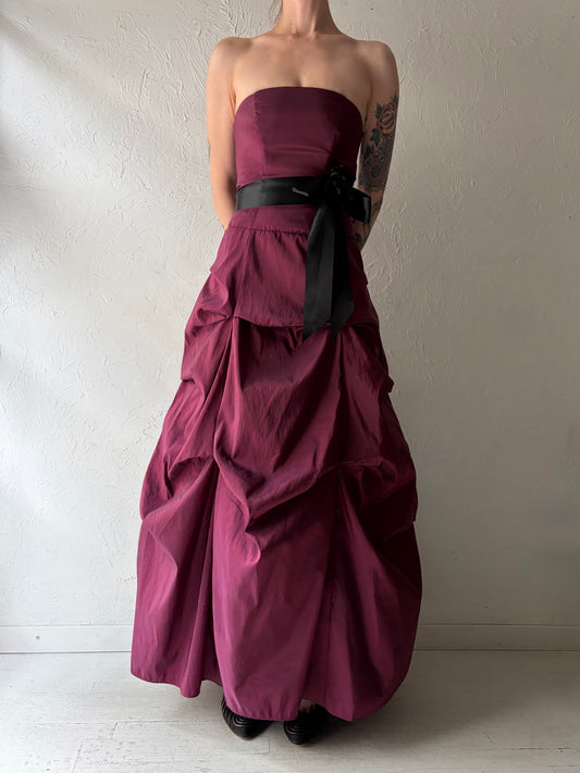 90's 'Zum Zum' Metallic Red Formal Maxi Dress / Small