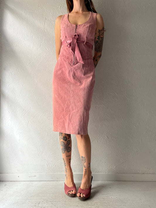 90s 'Danier' Pink Suede Fitted Sleeveless Fall Dress / Small