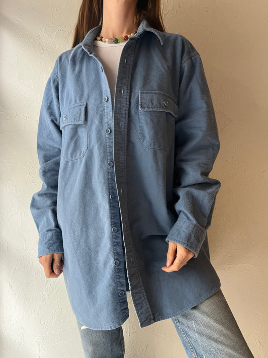 90s 'LL Bean' Blue Thick Cotton Shirt / Made in USA / Large
