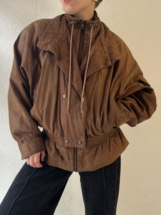 90s 'Adventure Bound' Brown Leather Jacket / Medium