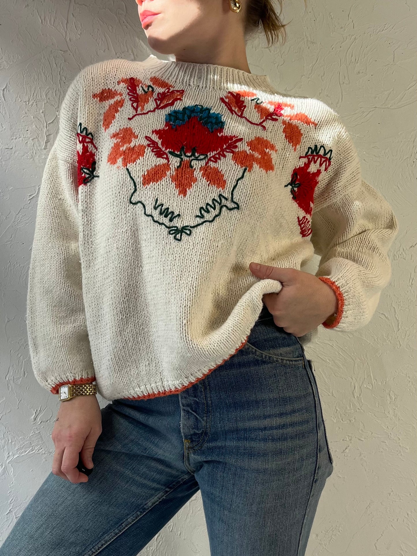 90s ‘JJ Brown’ Cropped Knit Sweater / Medium