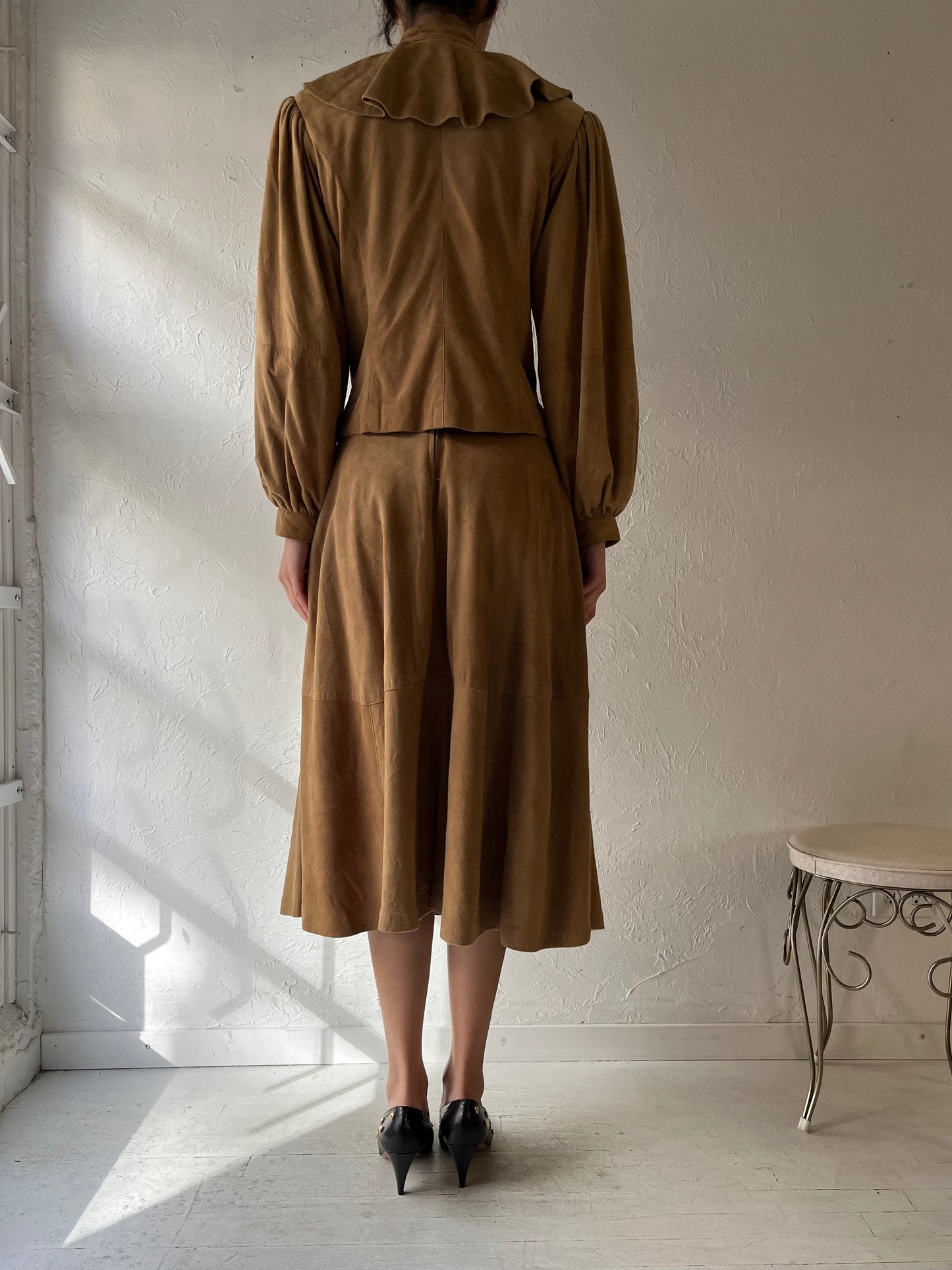 70s ‘Bagatelle’ Tan Suede Skirt Set / Small