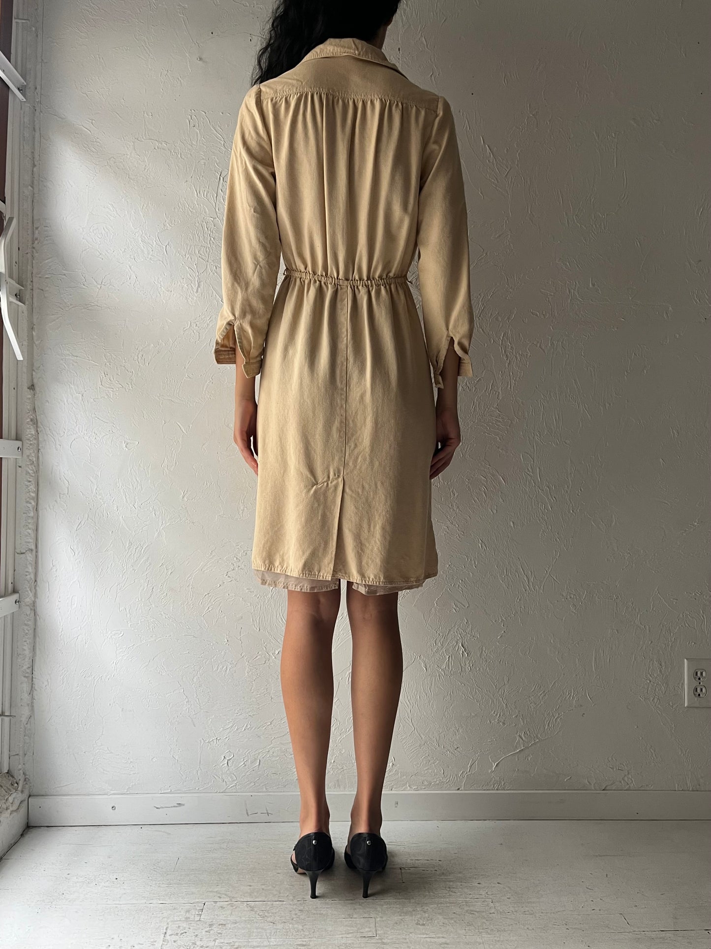 80s 'FML' Cream Raw Silk Dress / Small