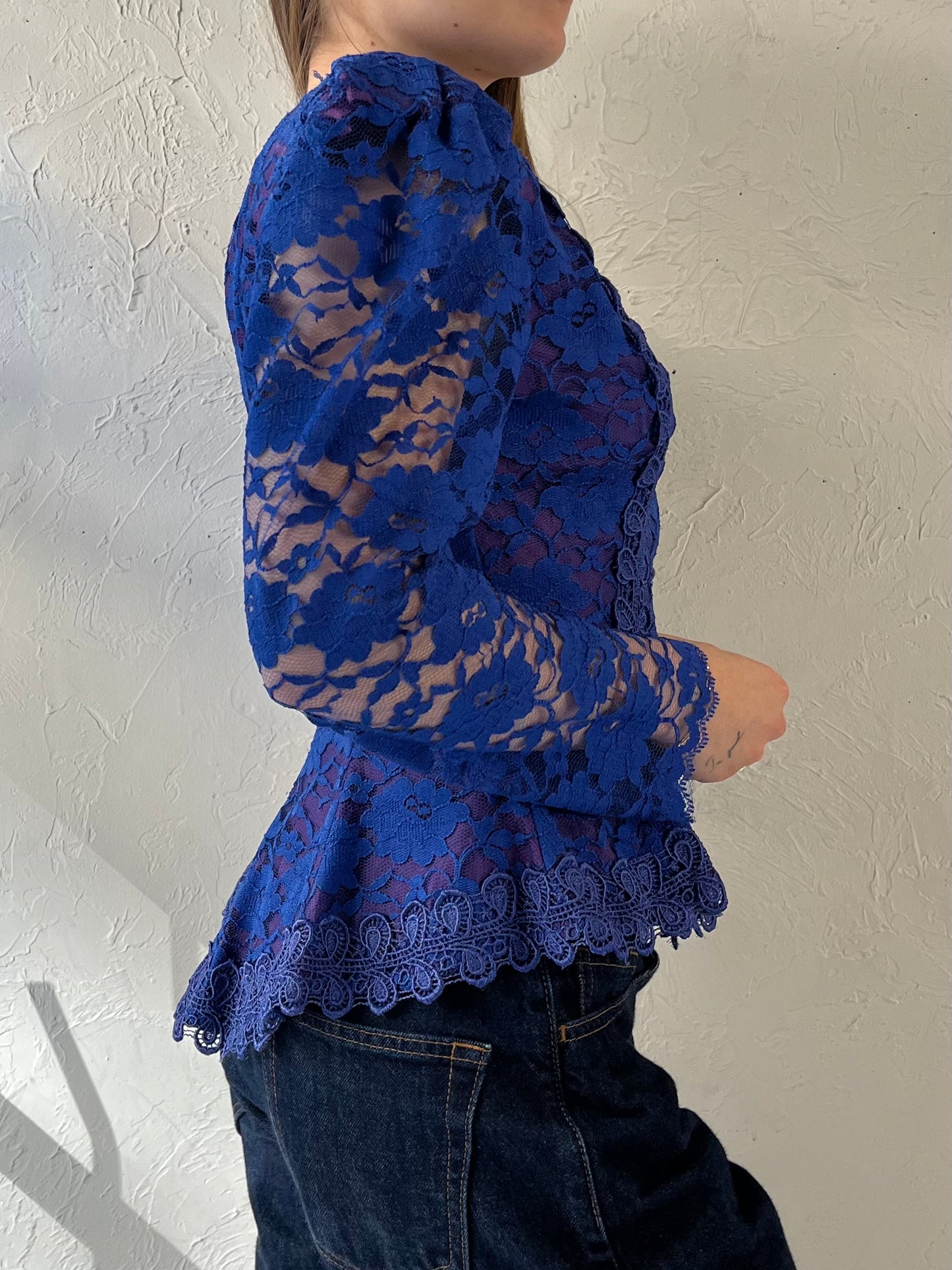 80s ‘Lori Ann’ Blue Lace Jacket / Small