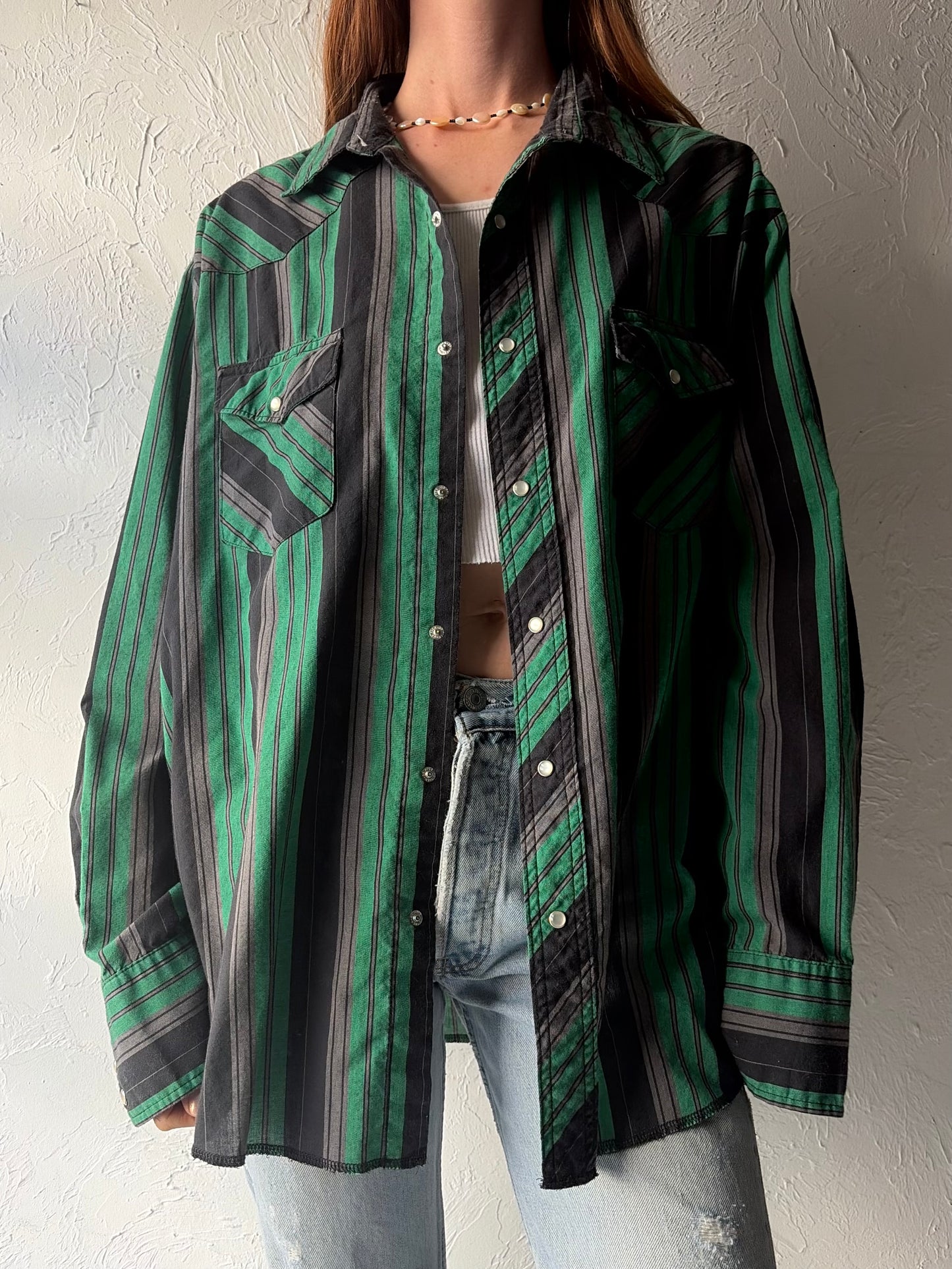 Vintage 'Wrangler' Western Striped Pearl Snap Shirt / XL