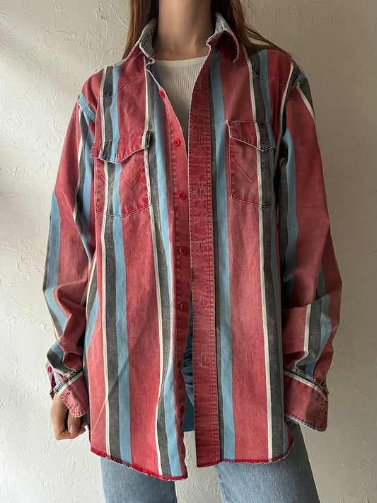 90s ‘Wrangler’ Striped Thick Cotton Western Shirt / Large
