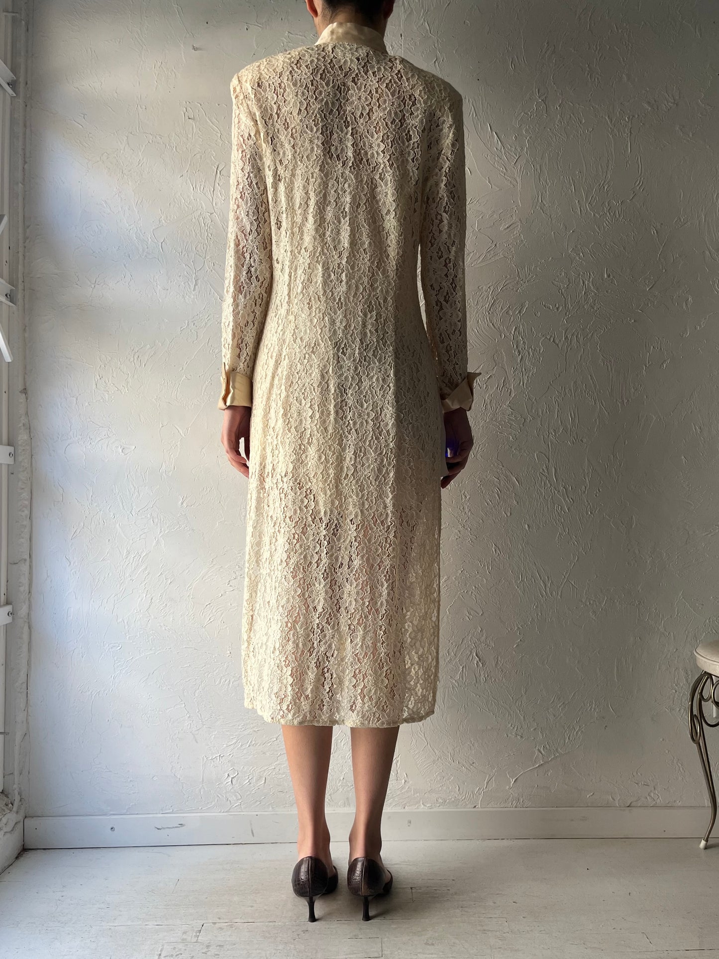 80s 'Lori Weidner' Cream Lace Formal Bridal Jacket / Small - Medium