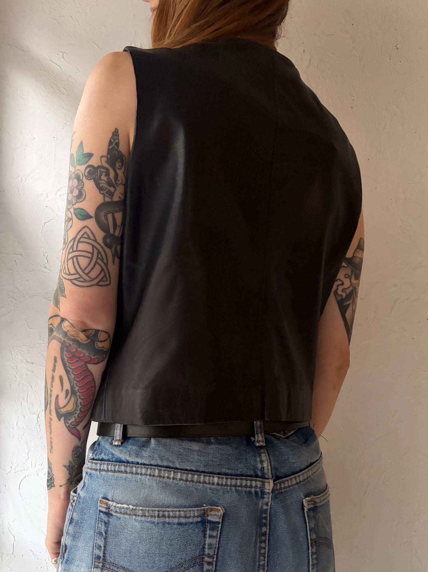 90s 'Banana Republic' Black Leather Vest / Small