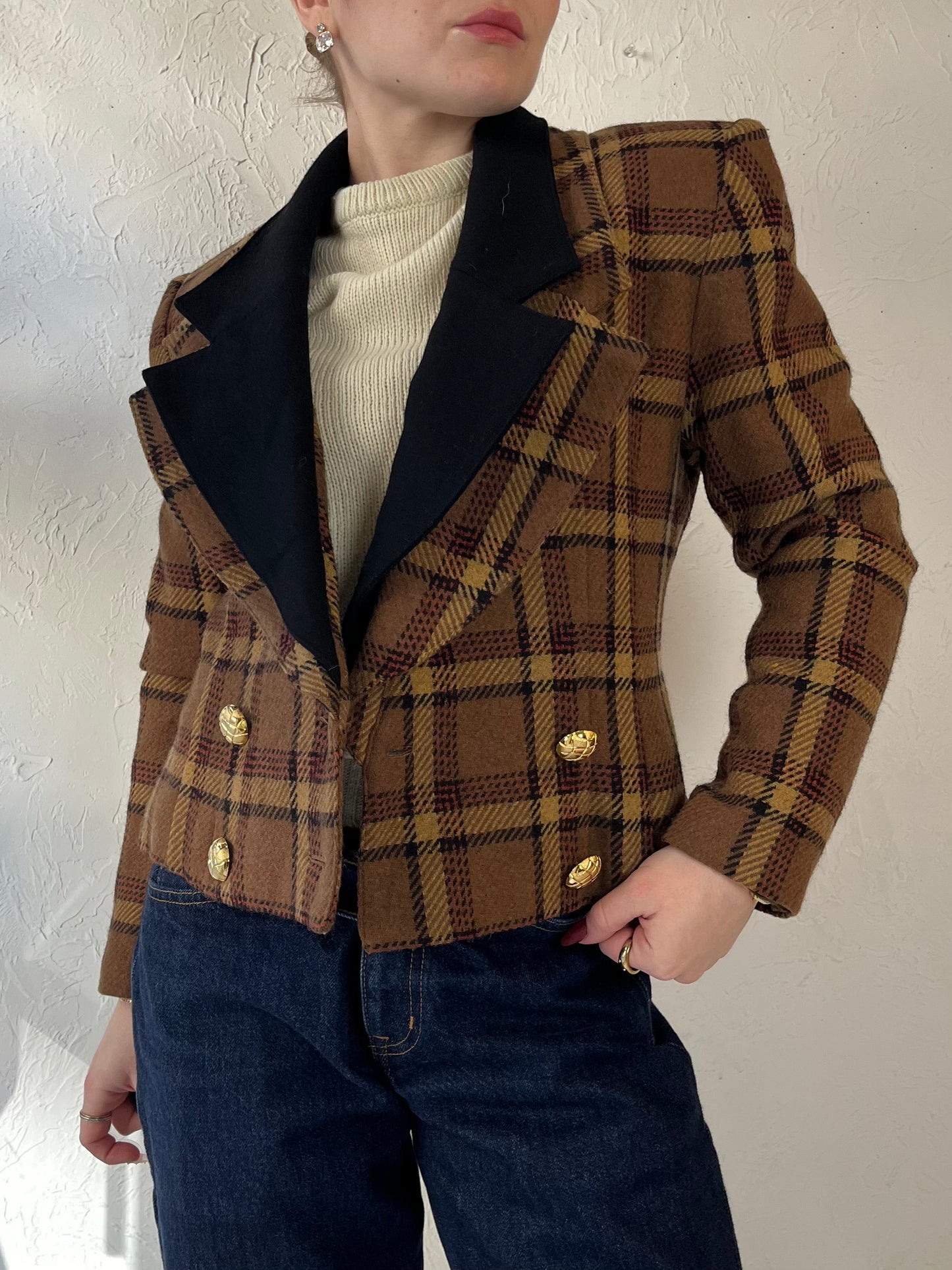 90s ‘Meridien’ Plaid Cropped Blazer Jacket / Small