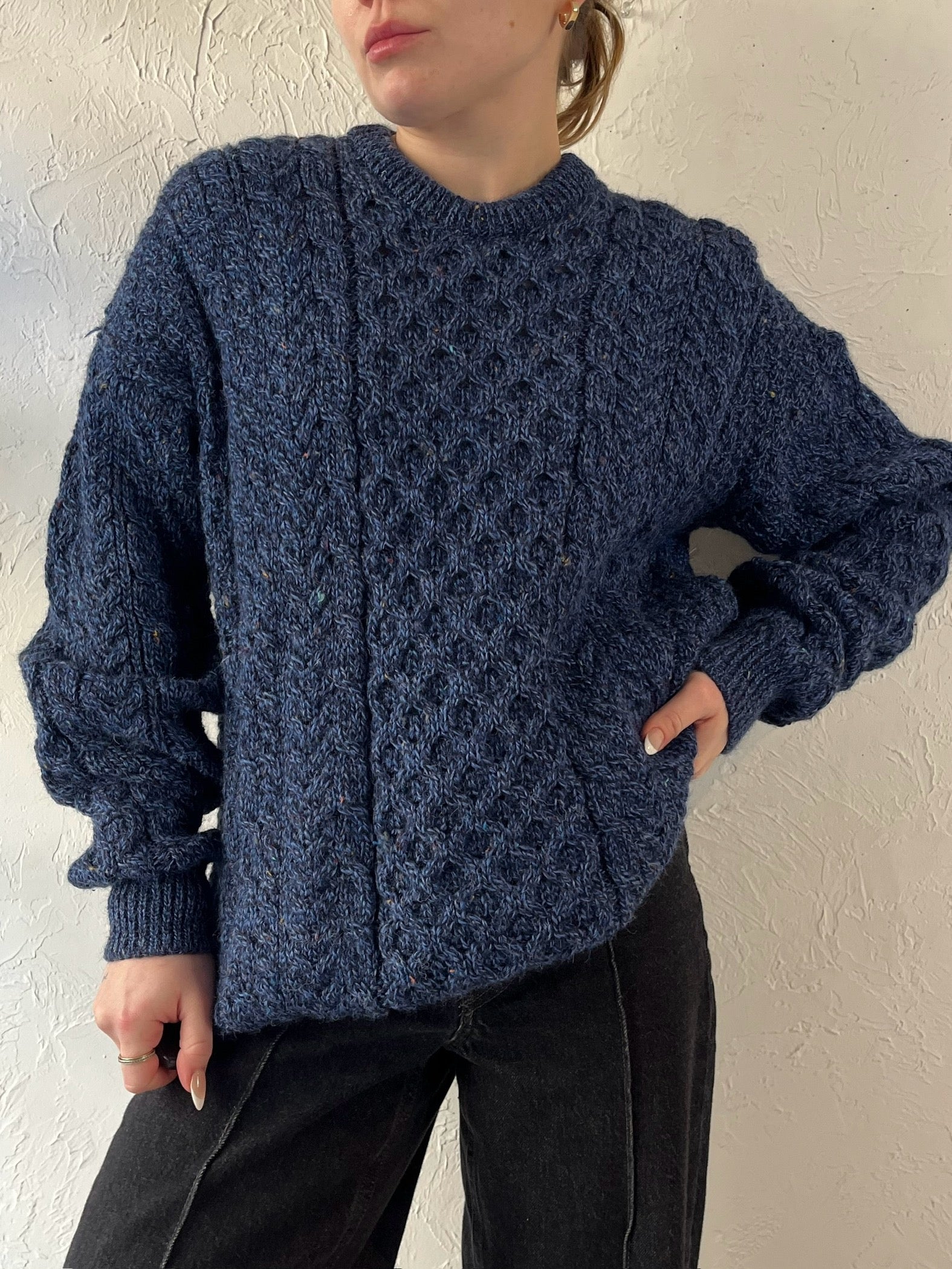 90s ‘Avoca’ Blue Cable Knit Sweater / Small