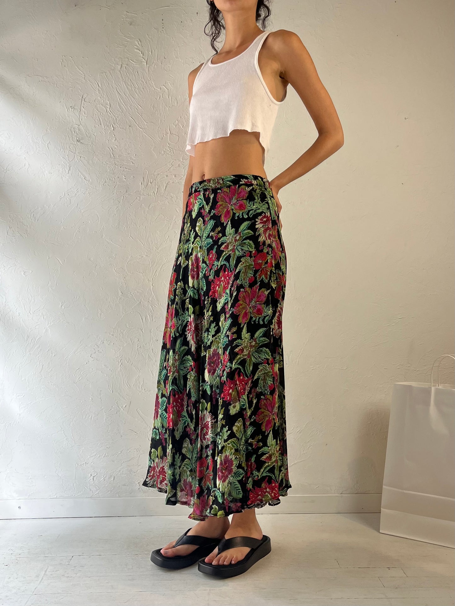 90s Reversible Floral Maxi Skirt / Small