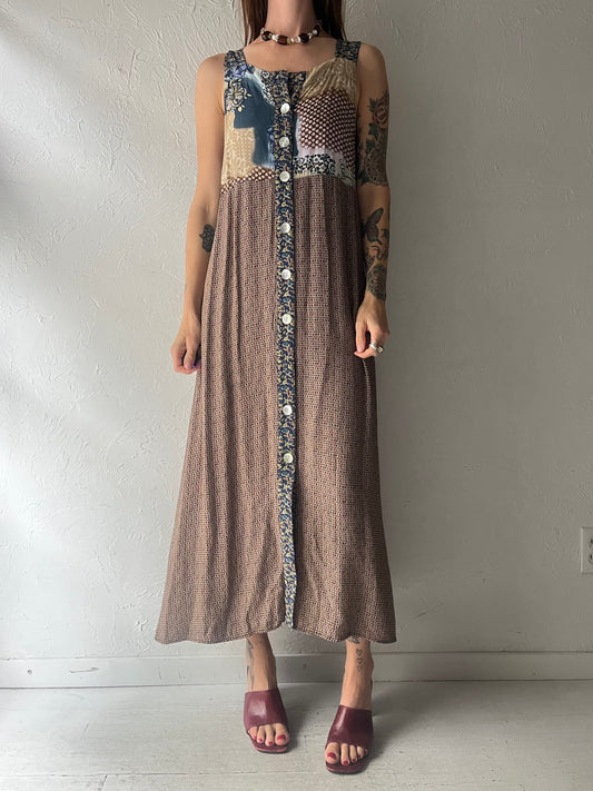 90s 'Carol Anderson' Patchwork Rayon Dress / Medium
