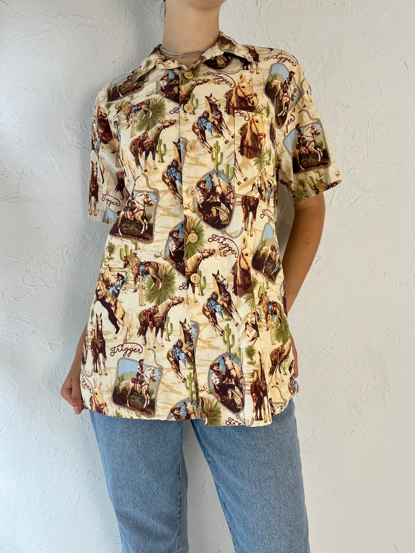 90s 'Lake Matley' Western Cotton Cowboy Shirt / Medium