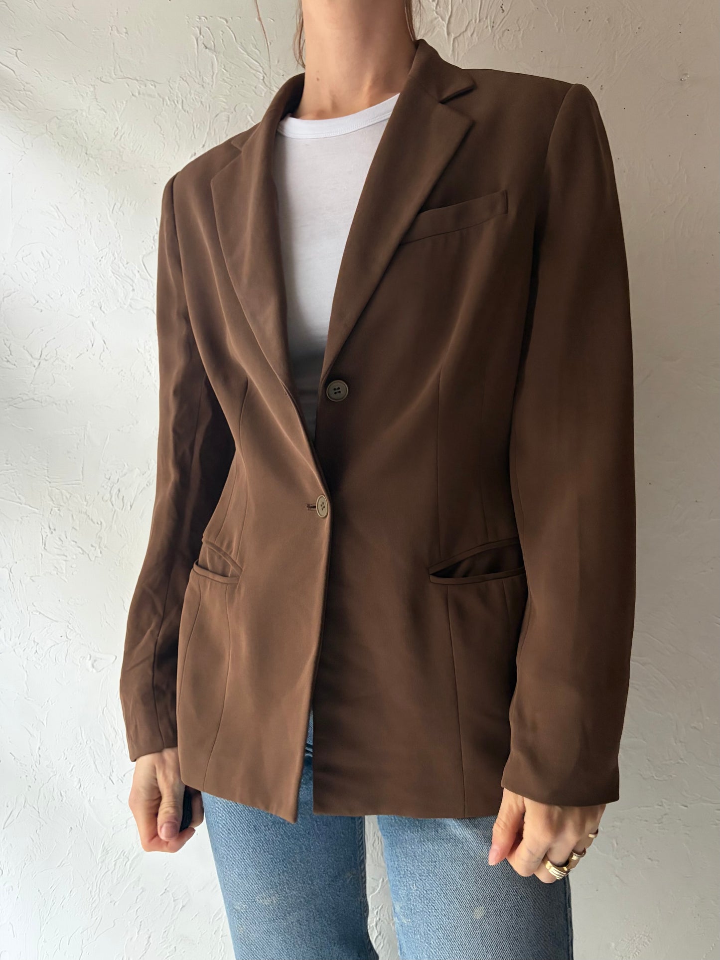 90s 'Jones New York' Brown Silk Summer Blazer / Vintage 1990s Normcore  Office Wear Jacket / Small