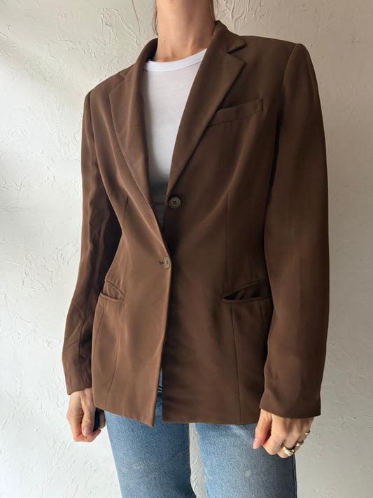 90s 'Jones New York' Brown Silk Summer Blazer / Vintage 1990s Normcore  Office Wear Jacket / Small