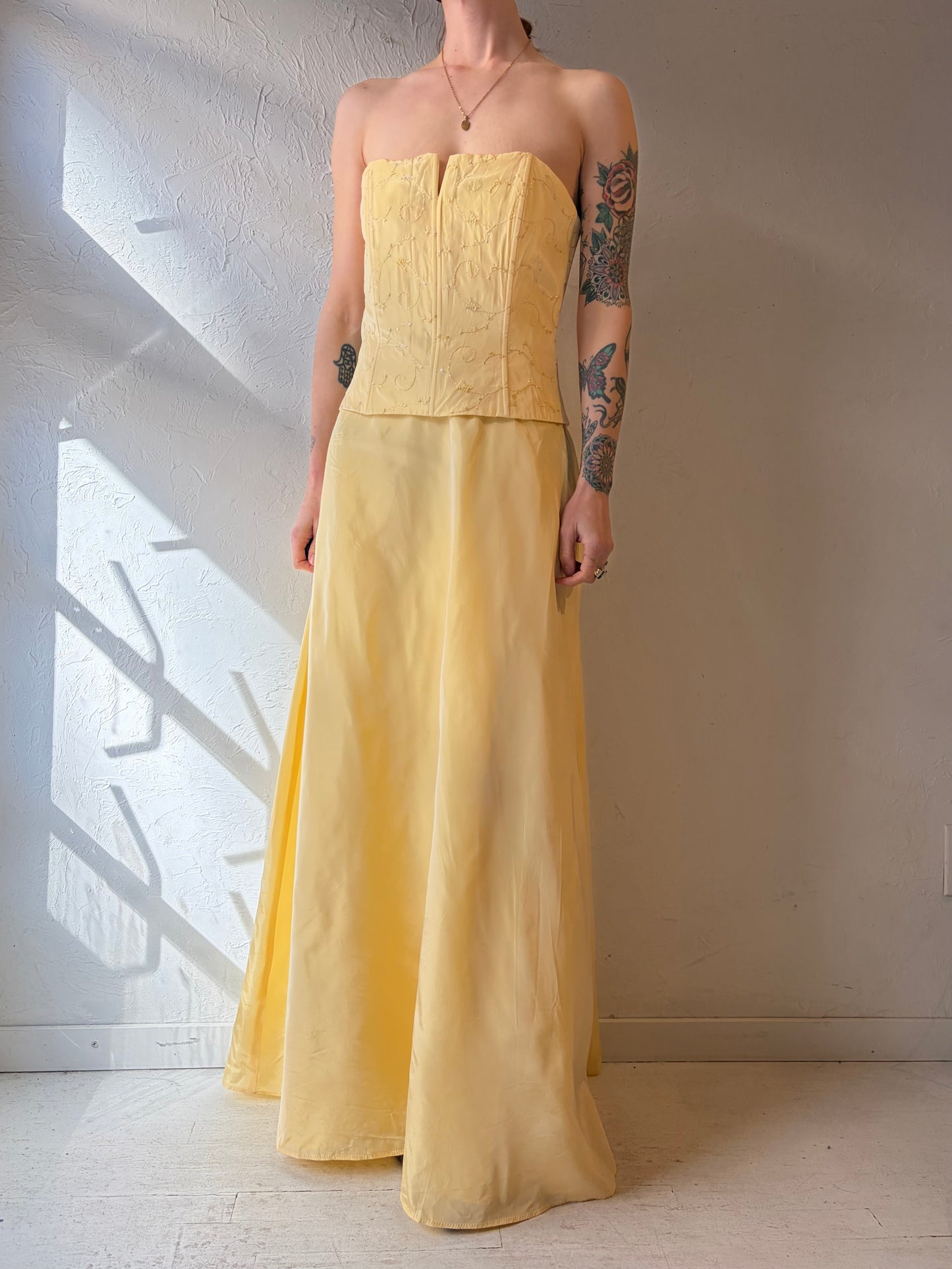 80s 'Gunne Sax' Yellow Strapless Formal Dress / Medium