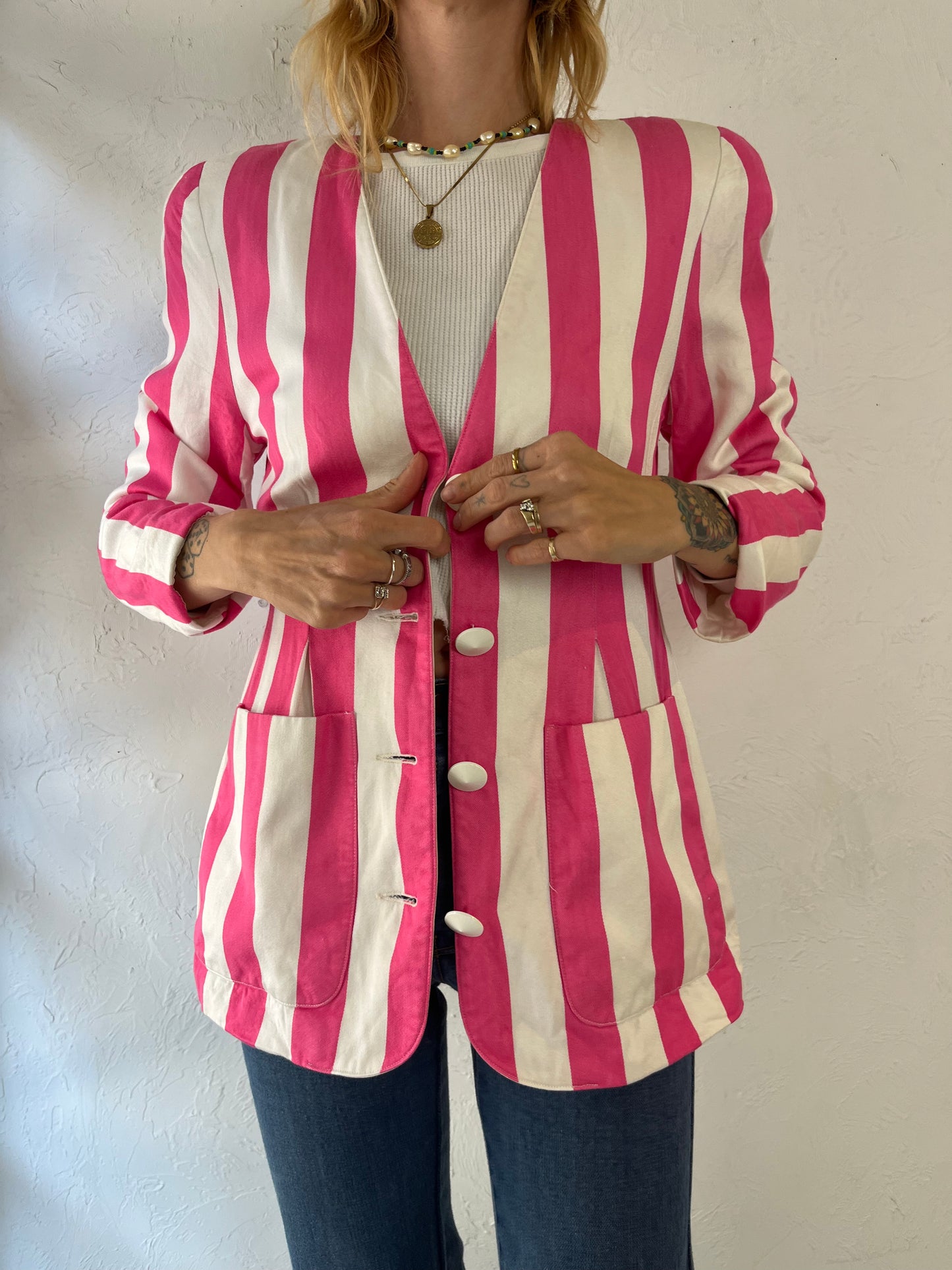 90s 'Simon Chang' Pink Blazer Jacket / Small