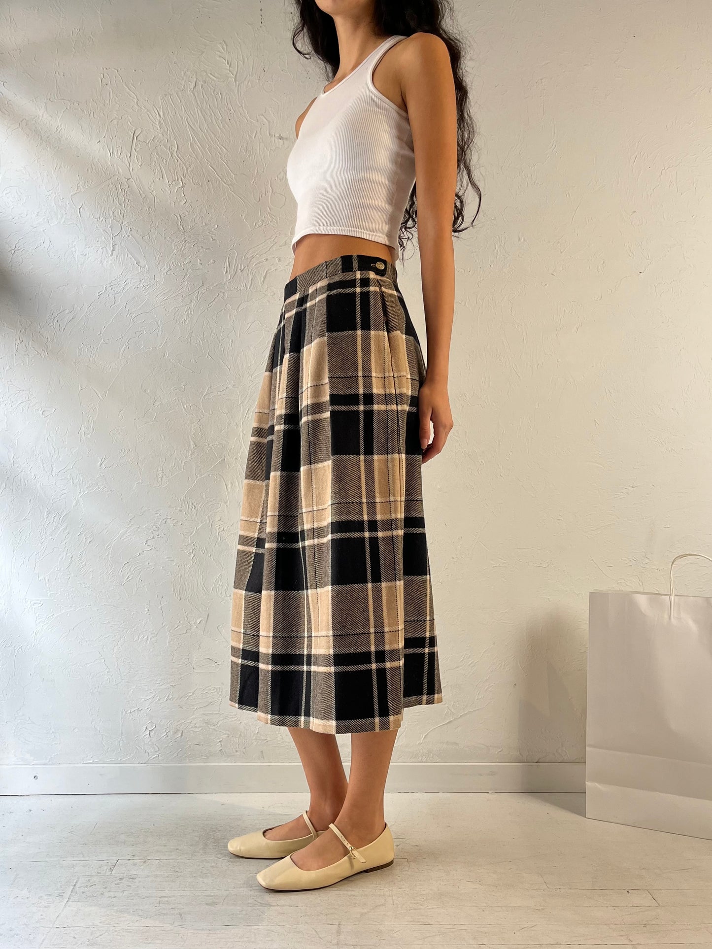 70s ‘Koret’ Plaid Knit Skirt / Union Made / Medium