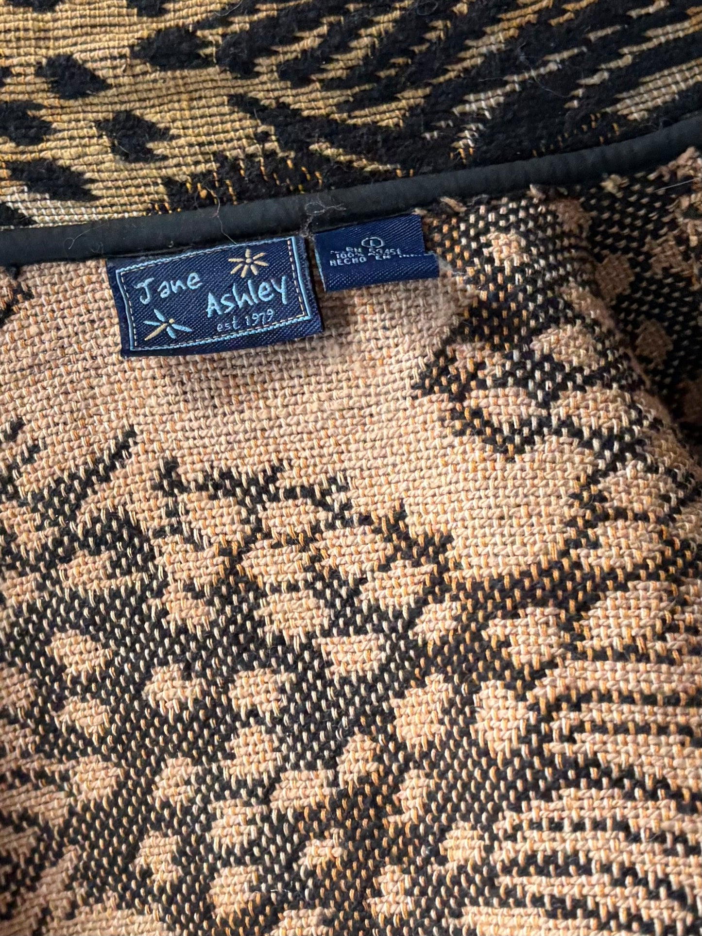 90s 'Jane Ashley' Animal Print Cotton Tapestry Jacket / Large