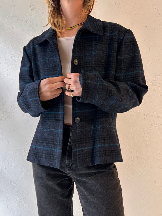 90s 'Jones New York' Plaid Wool Jacket / Large