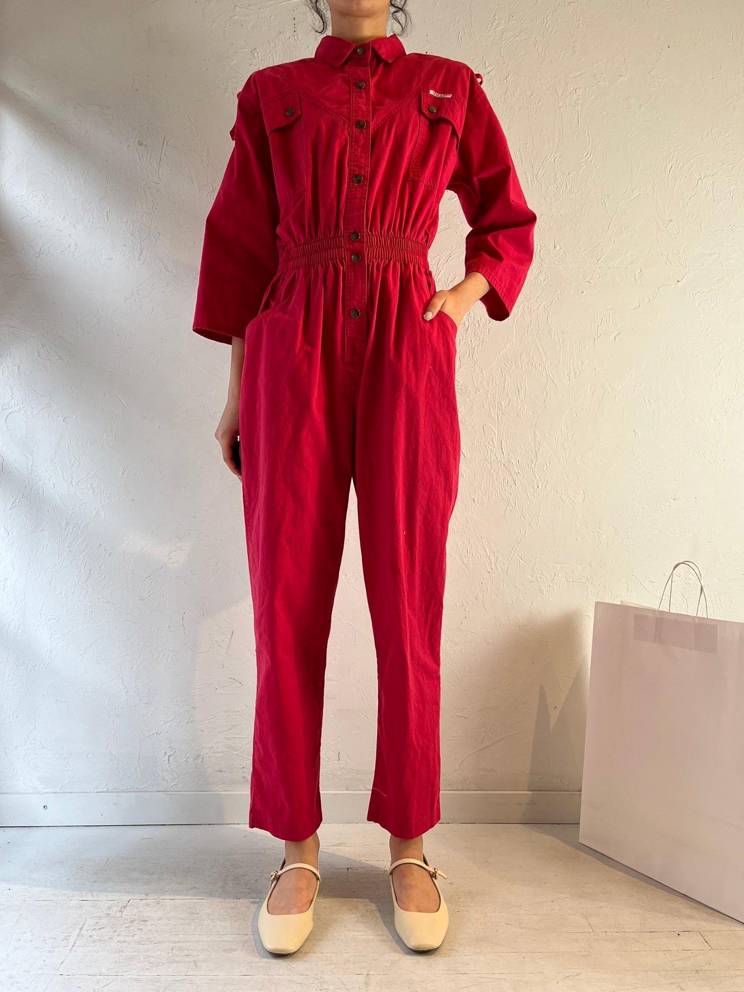 90s ‘Ideas’ Hot Pink Cotton Jumpsuit / Small